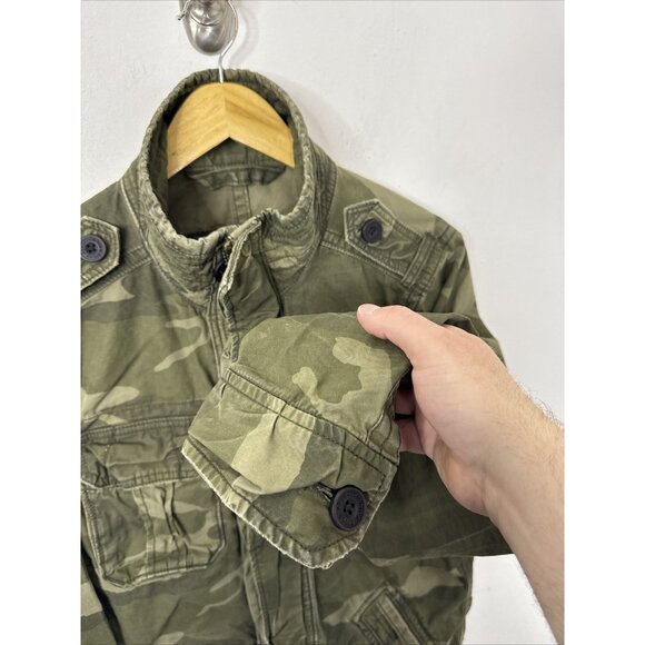 Abercrombie & Fitch Mens M Field Jacket Y2K Olive Green Camo Camouflaged Canvas - Picture 2 of 11